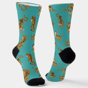 Tiger auf Aquamarinem Muster Socken