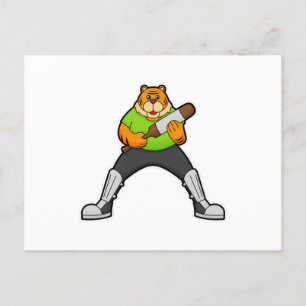 Tiger auf Cricket mit Cricket-Schläger Postkarte