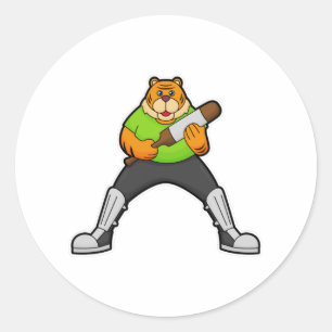 Tiger auf Cricket mit Cricket-Schläger Runder Aufkleber
