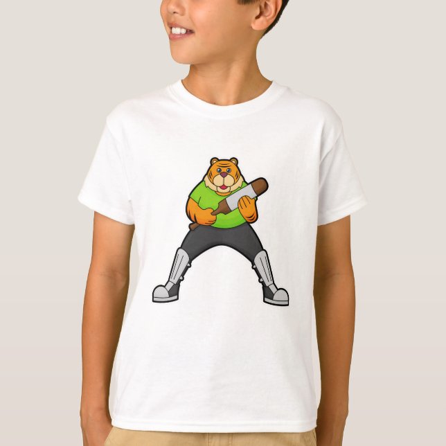 Tiger auf Cricket mit Cricket-Schläger T-Shirt (Vorderseite)