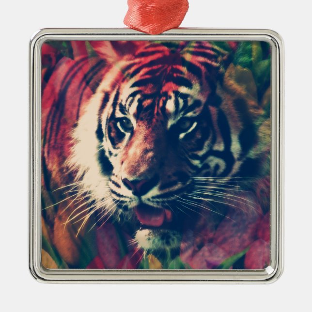 Tiger auf dem Blumenfeld Ornament Aus Metall (Vorne)