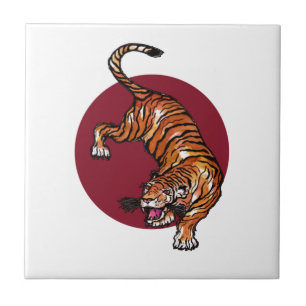 Tiger auf dem Roten Kreis Fliese