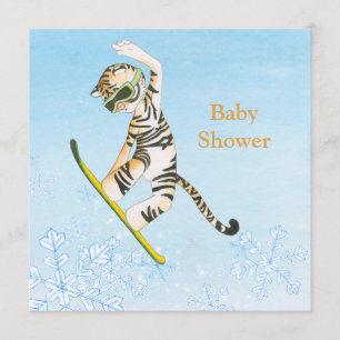 Tiger auf Snowboard-Babypartyeinladungskarte Einladung