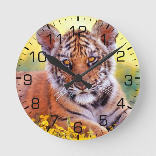 Tiger-Baby CUB Runde Wanduhr (Vorderseite)