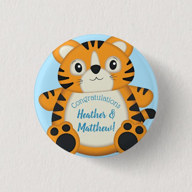 Tiger Baby Dusche Blue Button (Vorderseite)