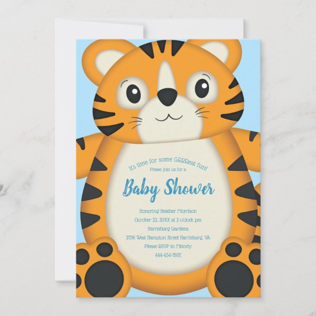 Tiger Baby Dusche Blue Einladung (Vorderseite)