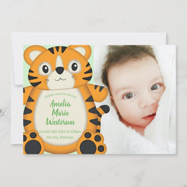 Tiger Baby Dusche Grün Einladung (Vorderseite)
