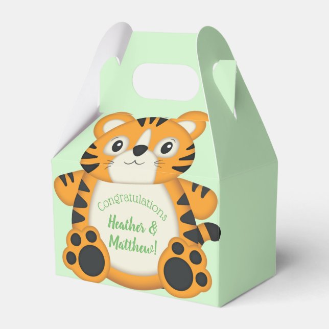 Tiger Baby Dusche Grün Geschenkschachtel (Vorderseite)