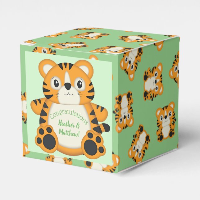 Tiger Baby Dusche Grün Geschenkschachtel (Vorderseite)