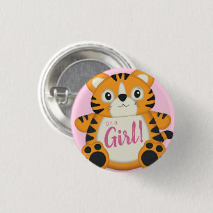 Tiger Baby Dusche Rosa Button