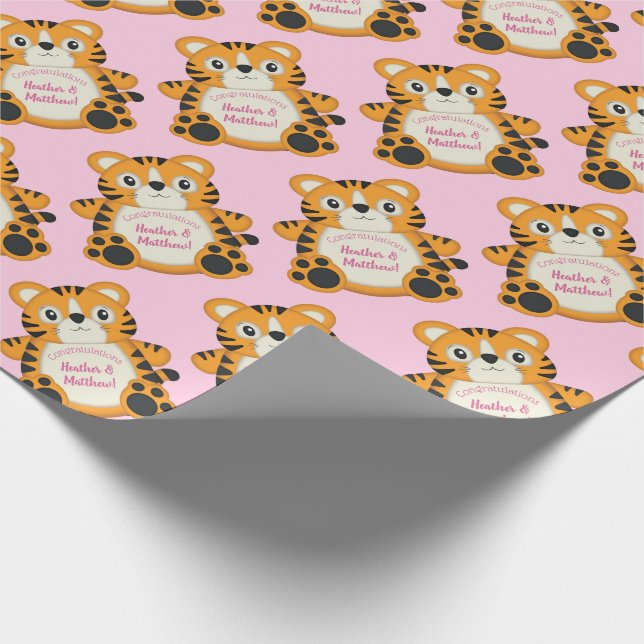 Tiger Baby Dusche Rosa Geschenkpapier (Ecke)