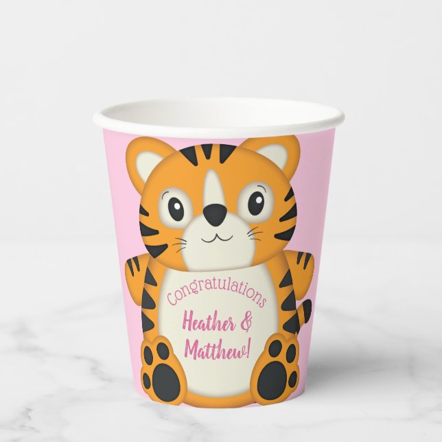 Tiger Baby Dusche Rosa Pappbecher (Vorderseite)