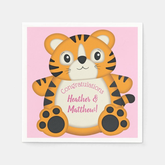 Tiger Baby Dusche Rosa Serviette (Vorderseite)