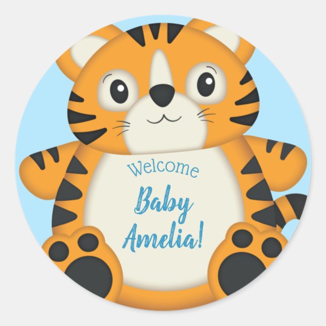 Tiger Baby Shower Safari Runder Aufkleber (Vorderseite)