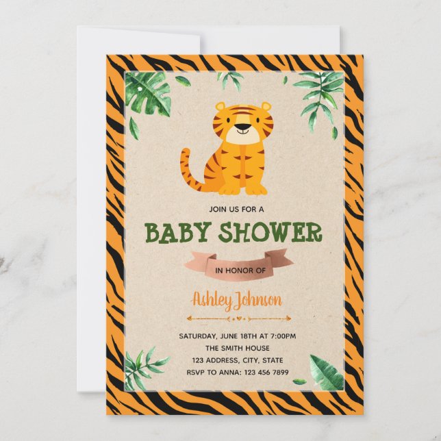 Tiger Babydusche Party Einladung (Vorderseite)