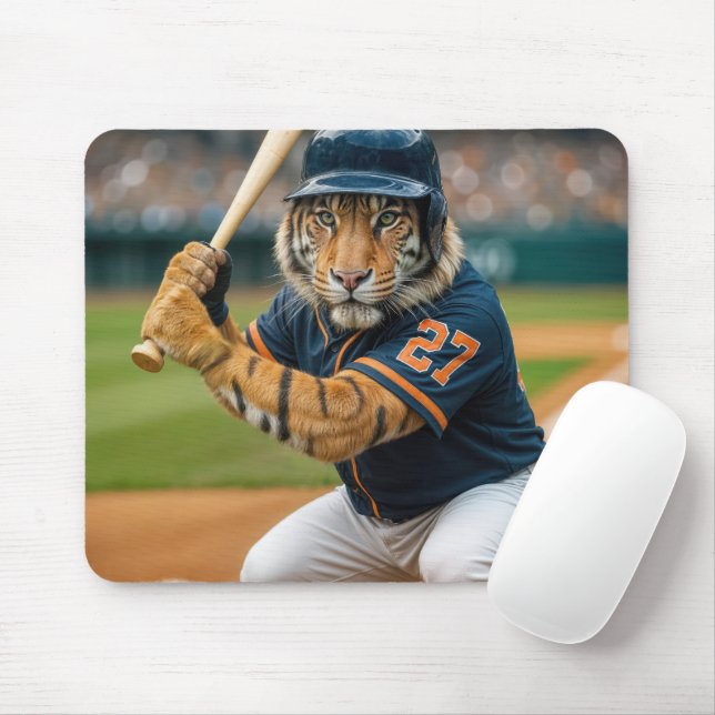 Tiger Baseball Player Up To Bat Mousepad (Mit Mouse)