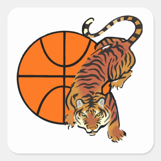 Tiger Basketball T - Shirt und Geschenke Quadratischer Aufkleber (Vorderseite)
