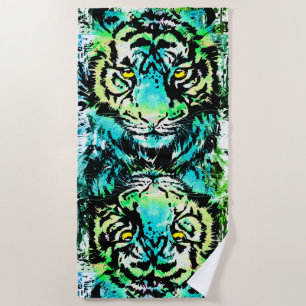 Tiger Beach Handtuch - farbenfrohe Tigeraugen