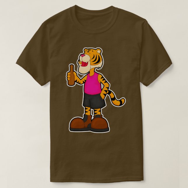 Tiger bei Drink Beer mit Bierflasche T-Shirt (Design vorne)