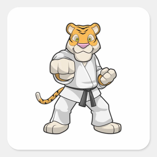 Tiger bei Martial Arts Karate Quadratischer Aufkleber (Vorderseite)