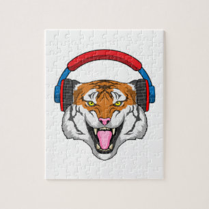 Tiger bei Musik mit Headphone Puzzle