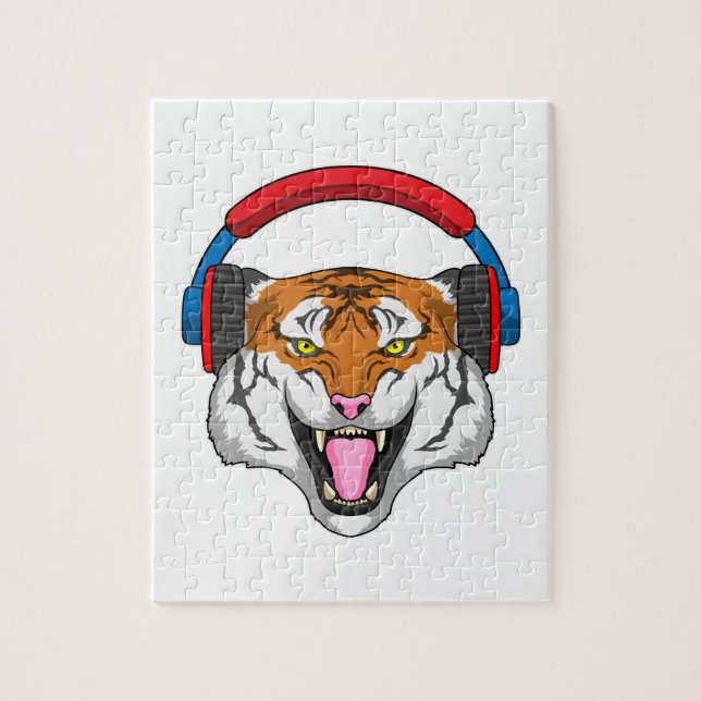 Tiger bei Musik mit Headphone Puzzle (Vertikal)