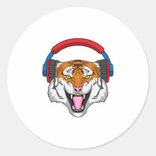 Tiger bei Musik mit Headphone Runder Aufkleber