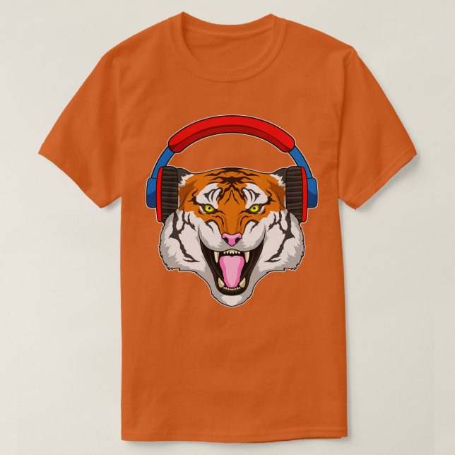 Tiger bei Musik mit Headphone T-Shirt (Design vorne)