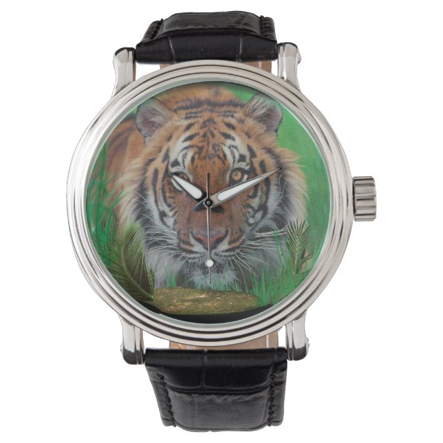Tiger bei Nacht Armbanduhr (Vorderseite)