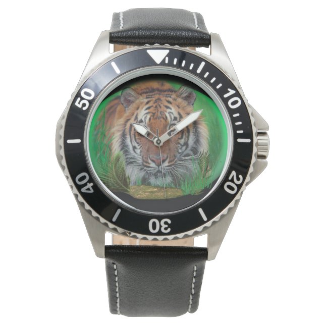 Tiger bei Nacht Armbanduhr (Vorderseite)