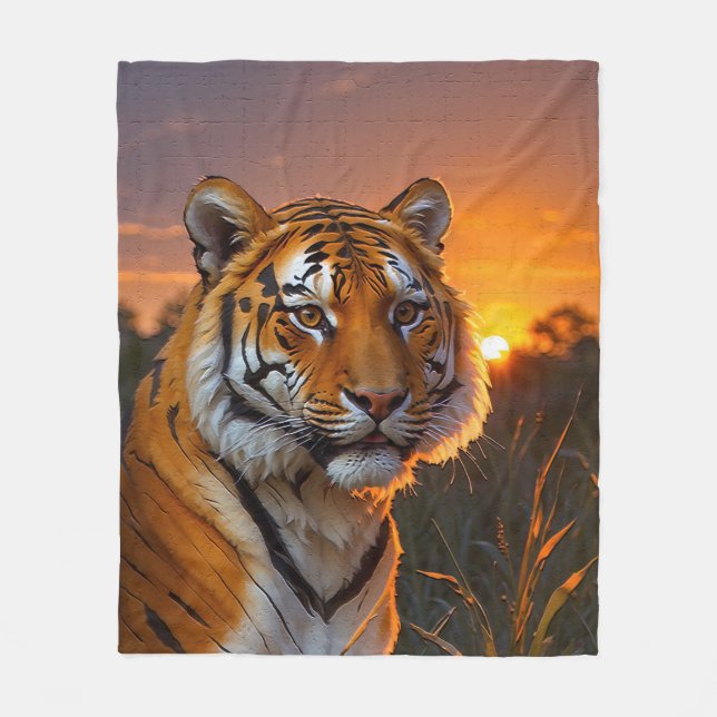 Tiger bei Sonnenuntergang Fleecedecke (Vorderseite)
