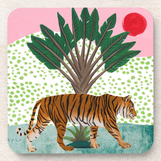 Tiger bei Sonnenuntergang Getränkeuntersetzer (Vorderseite)