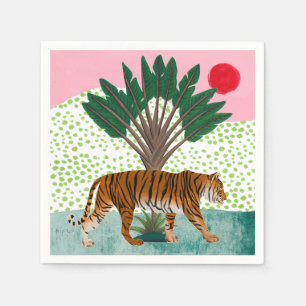 Tiger bei Sonnenuntergang Serviette