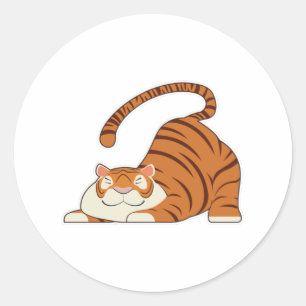 Tiger bei Yoga Stretching Übungen Runder Aufkleber