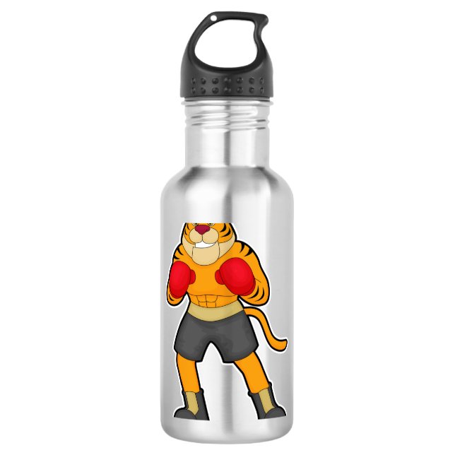 Tiger beim Boxen mit Boxhandschuhen Edelstahlflasche (Vorderseite)