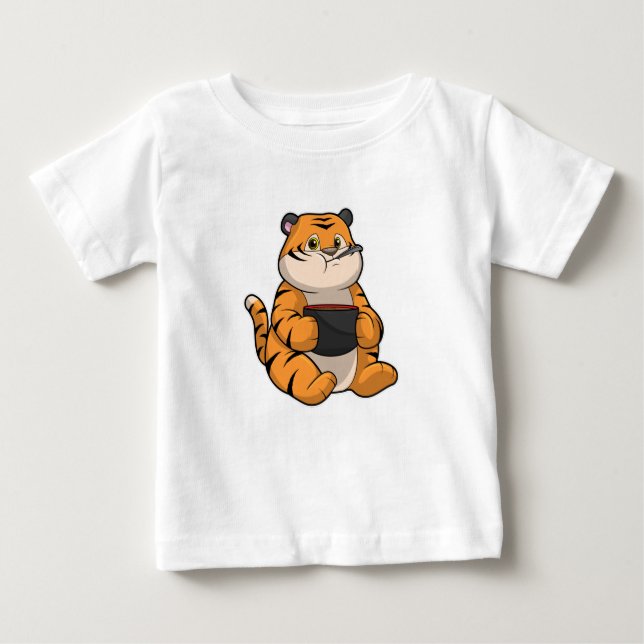 Tiger beim Essen mit Bowl Baby T-shirt (Vorderseite)