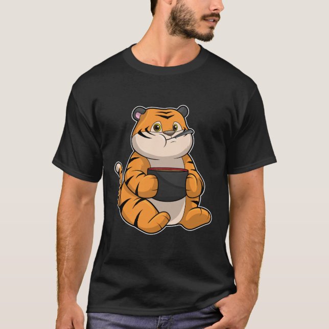 Tiger beim Essen mit Bowl T-Shirt (Vorderseite)