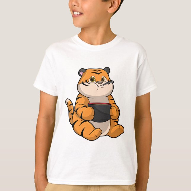 Tiger beim Essen mit Bowl T-Shirt (Vorderseite)