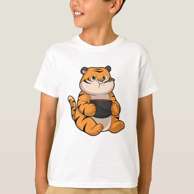 Tiger beim Essen mit Bowl T-Shirt (Vorderseite)