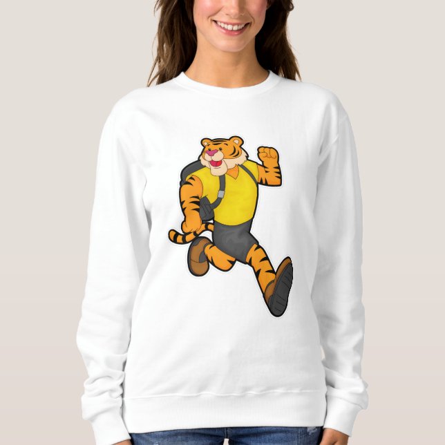 Tiger beim Laufen mit Rucksack Sweatshirt (Vorderseite)