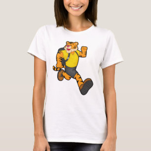 Tiger beim Laufen mit Rucksack T-Shirt