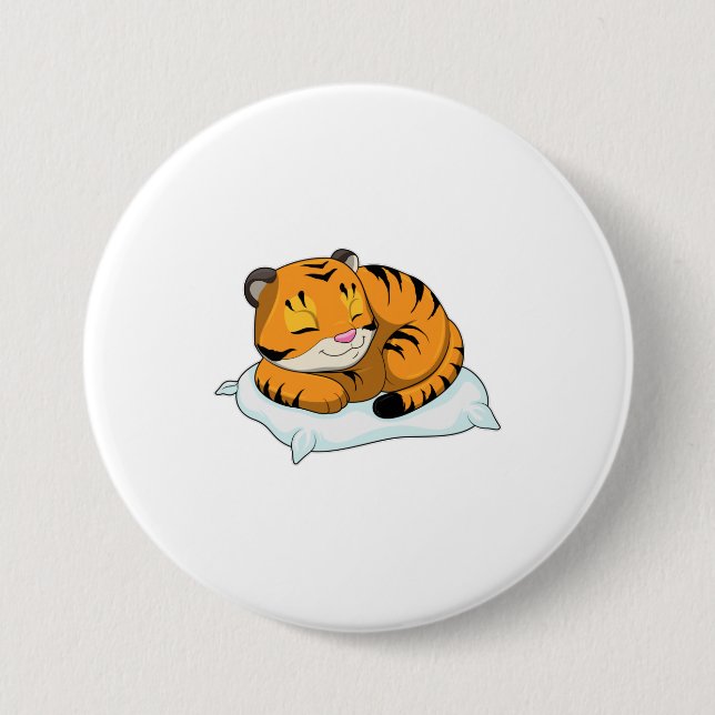 Tiger beim Schlafen mit Kissen Button (Vorderseite)