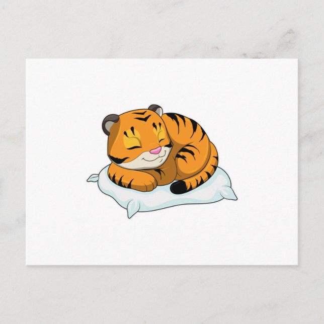 Tiger beim Schlafen mit Kissen Postkarte (Vorderseite)
