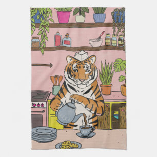 Tiger beim Teetrinken Geschirrtuch