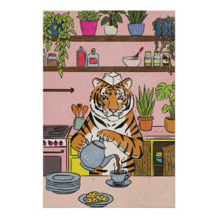 Tiger beim Teetrinken Poster