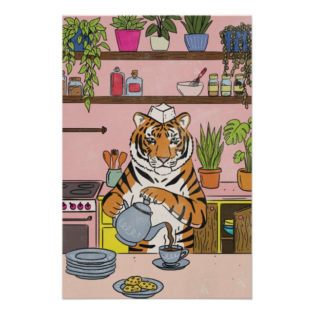 Tiger beim Teetrinken Poster (Vorderseite)
