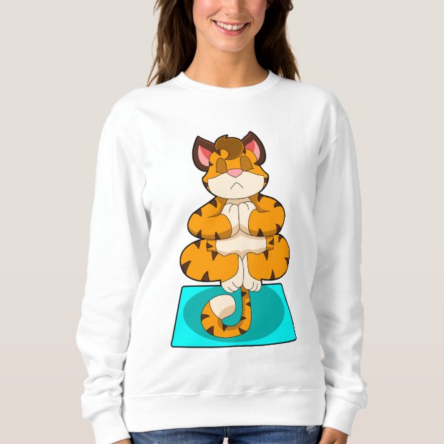 Tiger beim Yoga auf Yoga-Matte Sweatshirt (Vorderseite)