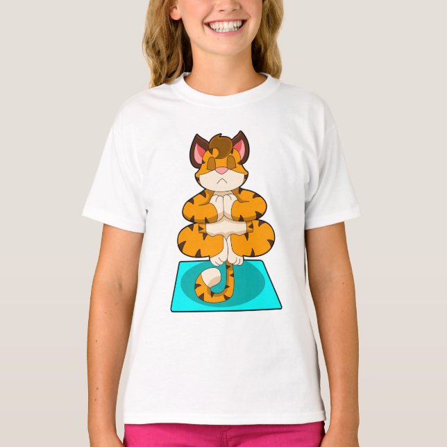 Tiger beim Yoga auf Yoga-Matte T-Shirt (Vorderseite)