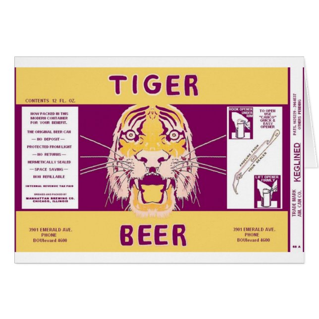 Tiger-Bier Manhattan, das Dose Chicagos Illinois (Vorderseite (Horizontal))