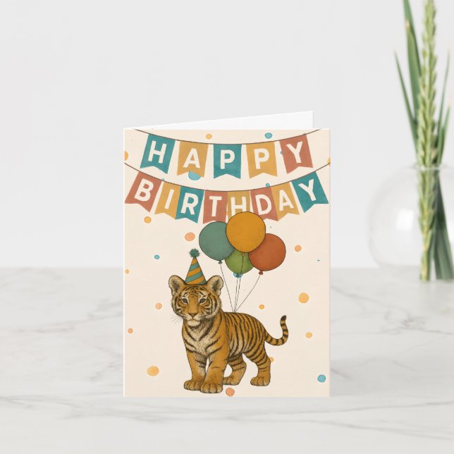 Tiger Birthday Card - Niedliches Jungtier Karte (Vorderseite)
